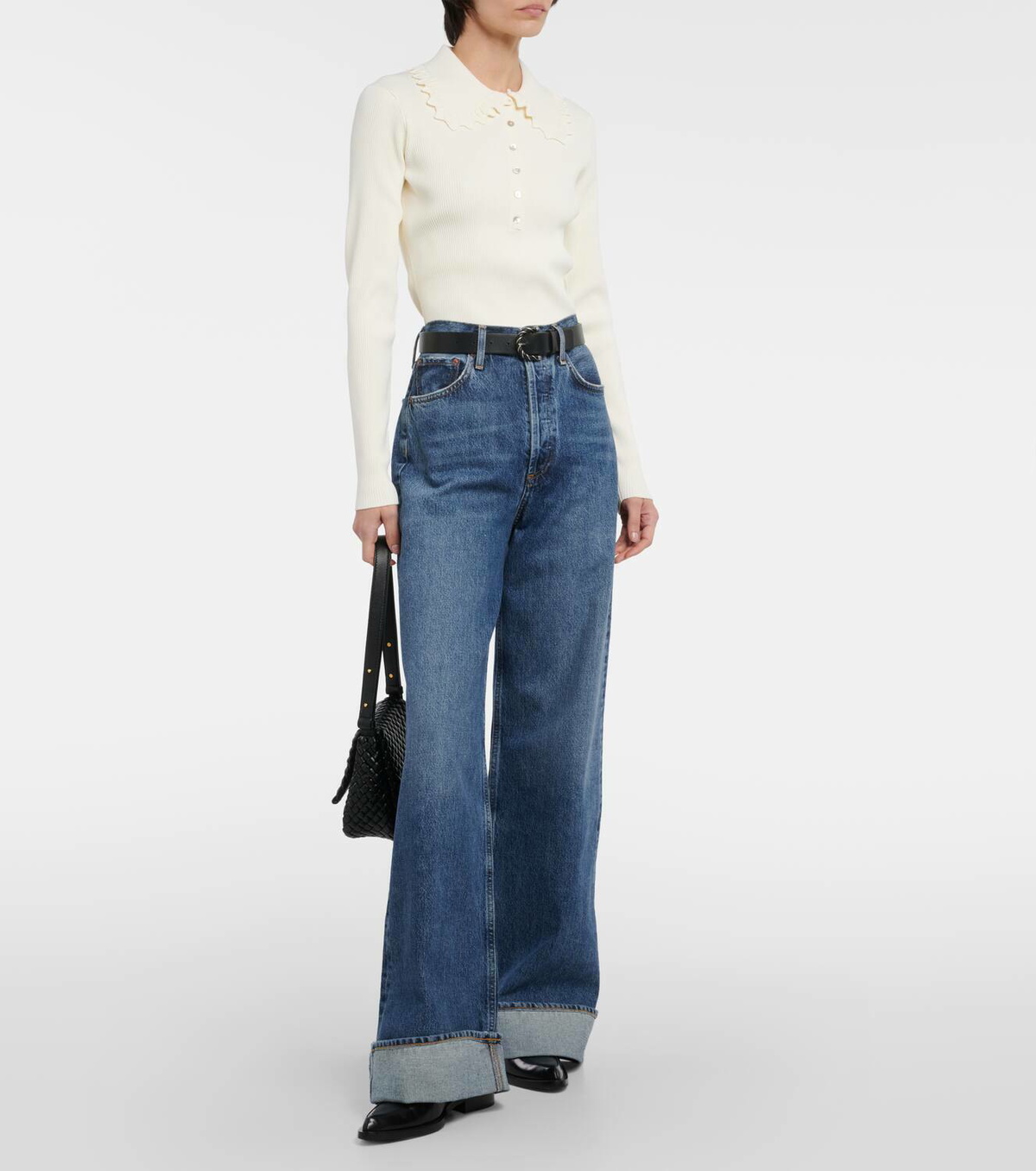 Ulla Johnson Liese ruffled ribbed-knit polo sweater