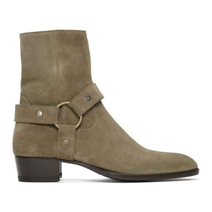 Photo: Saint Laurent Beige Suede Wyatt Harness Boots