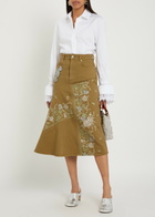 Erdem Floral-embroidered Denim Midi Dress Camel