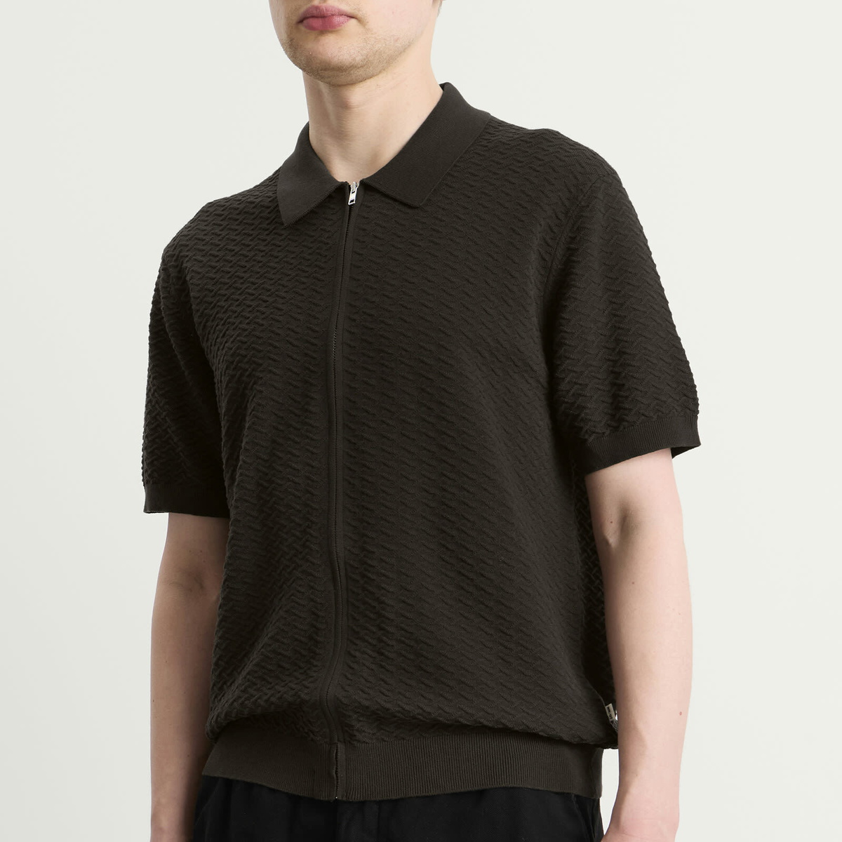 NN07 Men's Gustav Full Zip Polo in Dark Army