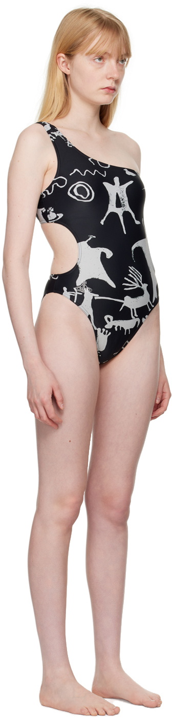 Vivienne Westwood Black Graphic Cave Man One-Piece Swimsuit