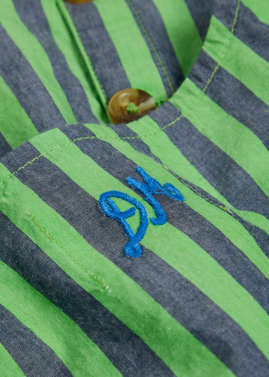 Damson Madder Madison Striped Cotton Blouse Green