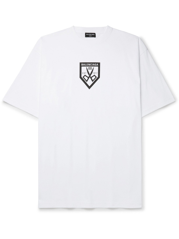 Photo: BALENCIAGA - Oversized Logo-Print Cotton-Jersey T-Shirt - White