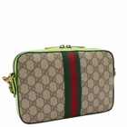 Gucci Men's Ophidia Neon Trim Cross Body Bag in Beige/Green 