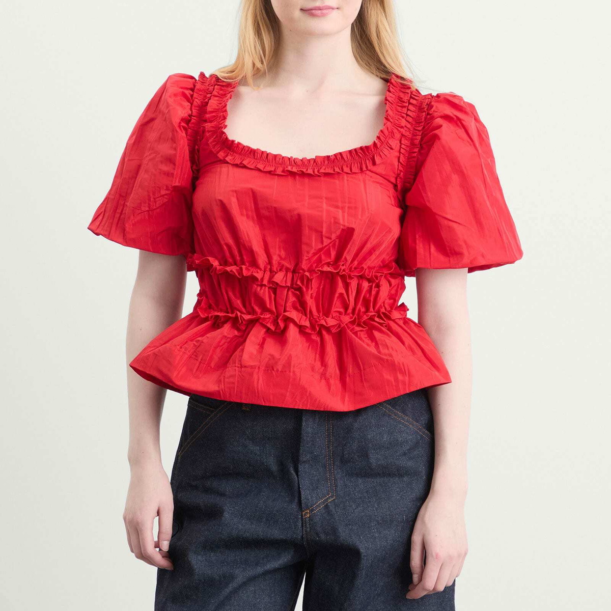 Damson Madder Women's Everly Ruffle Blouse in Red