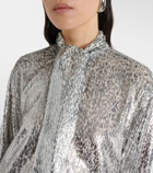 Stella McCartney Leopard-print scarf-detail lamé shirt