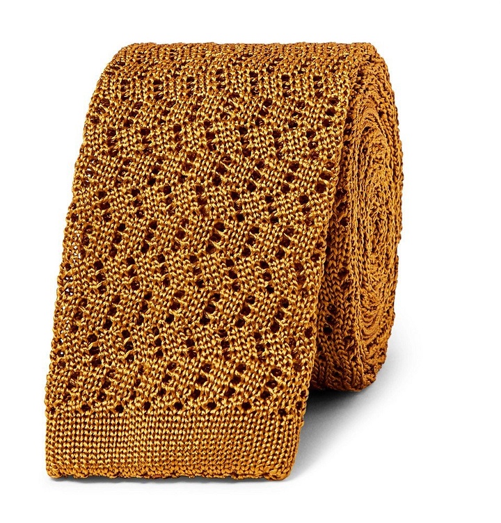 Photo: Rubinacci - 6cm Knitted Silk Tie - Gold