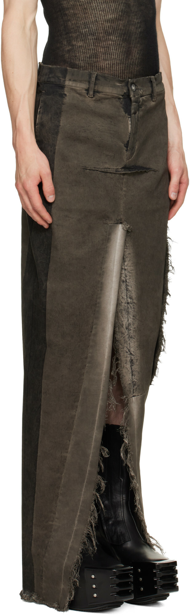 Rick Owens Gray Tower Sliced Denim Maxi Skirt