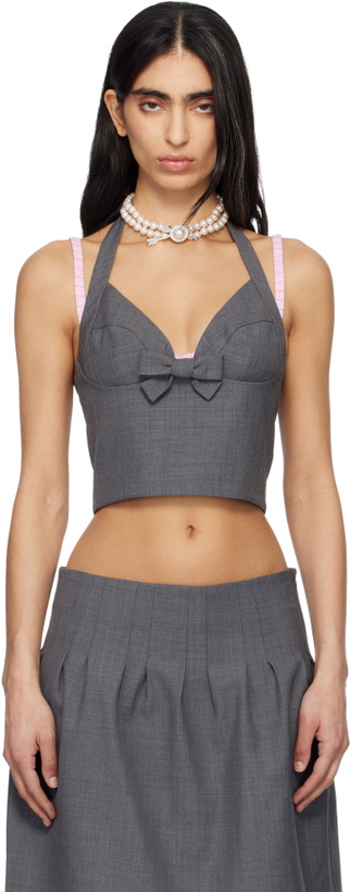 Photo: SHUSHU/TONG Gray Halter Bow Tie Cami Top