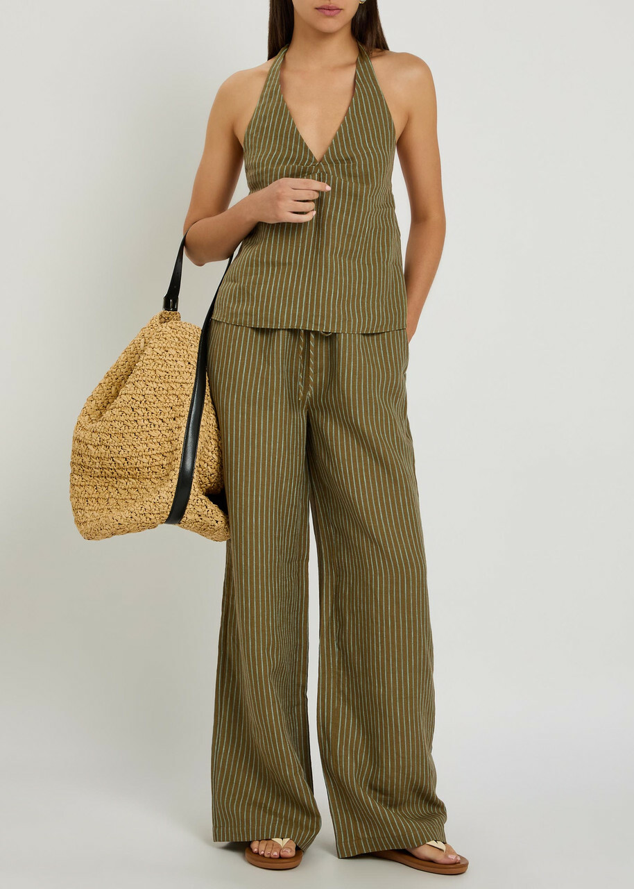 Staud Corso Striped Linen top Green