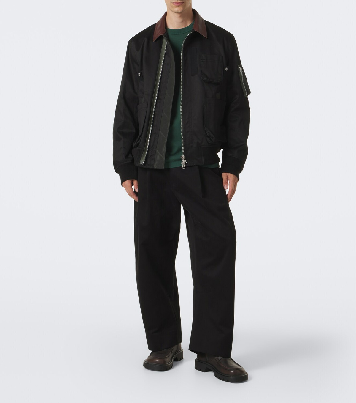 Sacai Leather-trimmed cotton blouson jacket