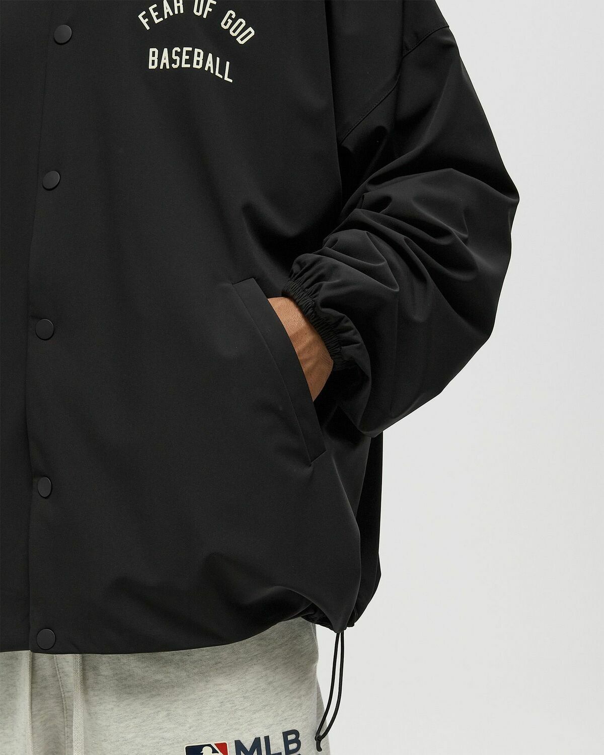 Fear of God Essentials MLB COACHES JACKET Black Mens Overshirt