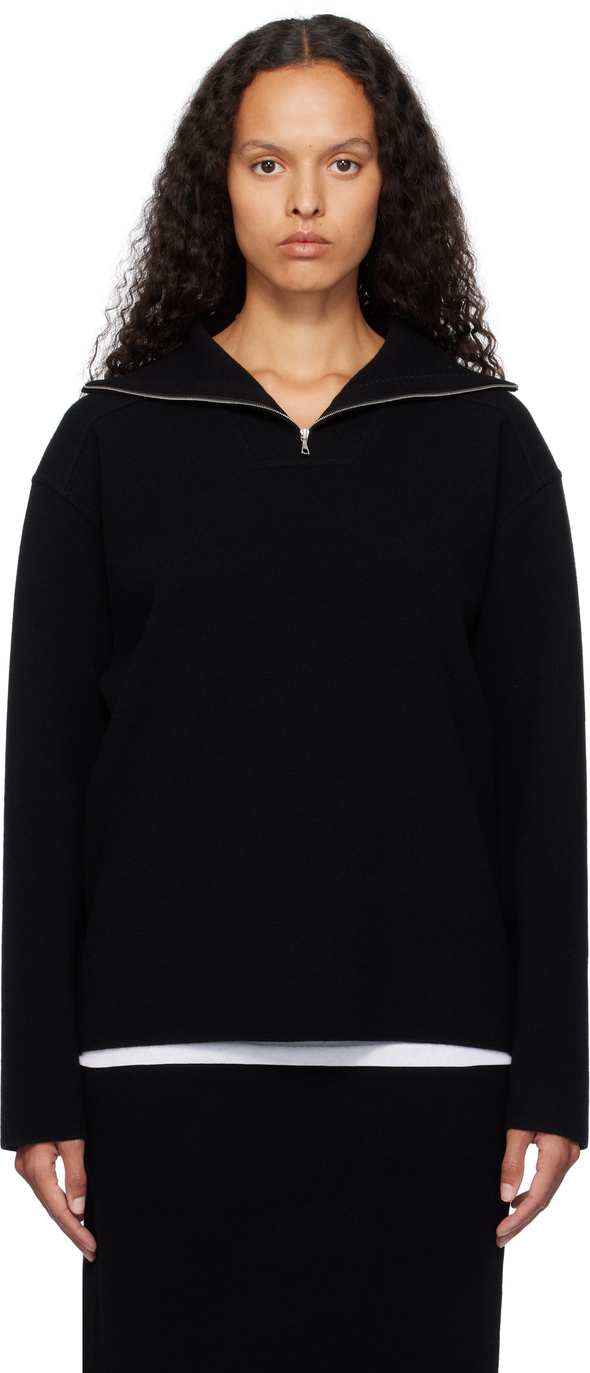 AURALEE Black Heavy Milano Rib Knit Zip Turtleneck