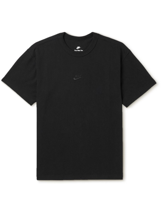 Photo: Nike - Sportswear Premium Essentials Logo-Embroidered Cotton-Jersey T-Shirt - Black
