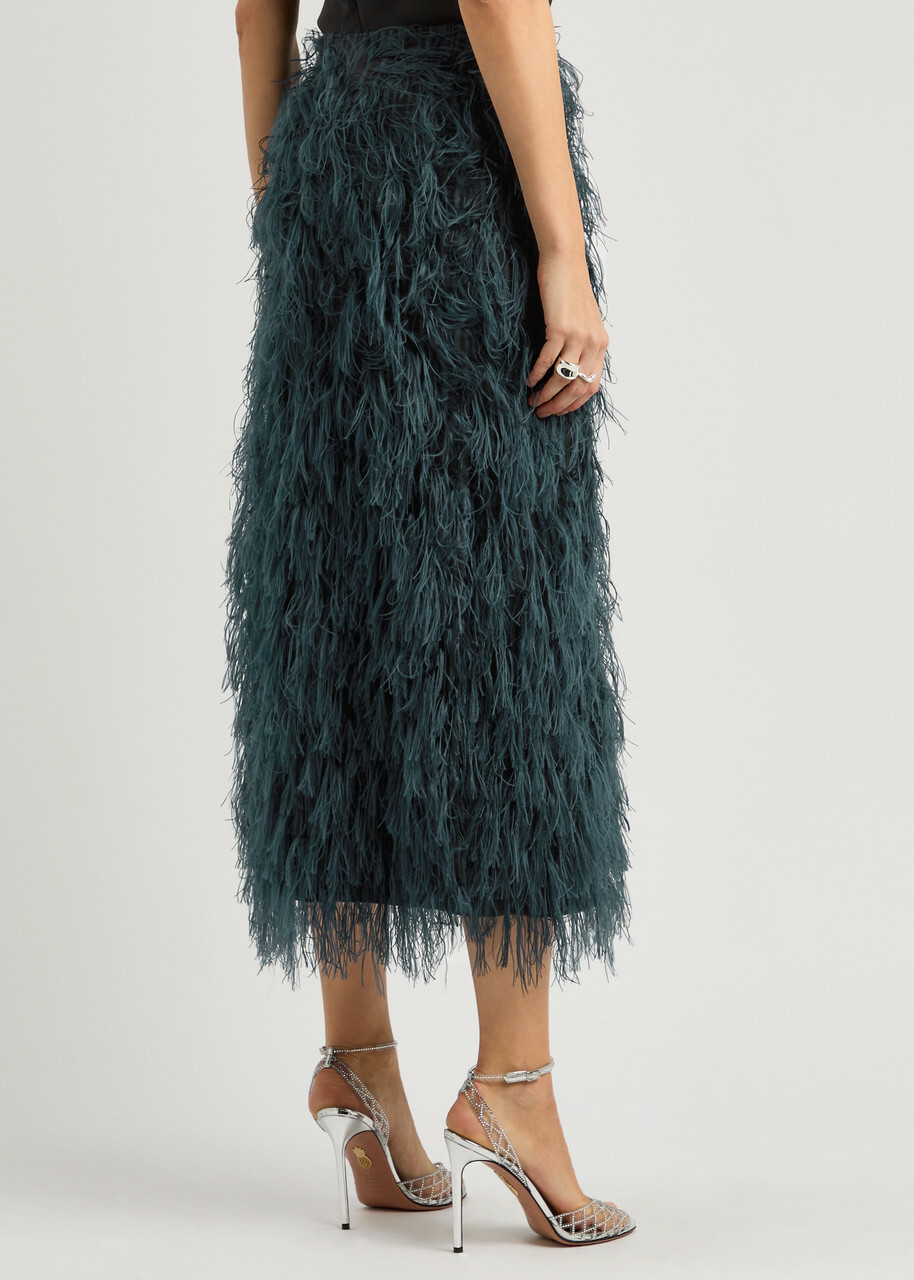 Roksanda Arion Fringed Woven Midi Pencil Skirt Navy