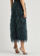 Roksanda Arion Fringed Woven Midi Pencil Skirt Navy