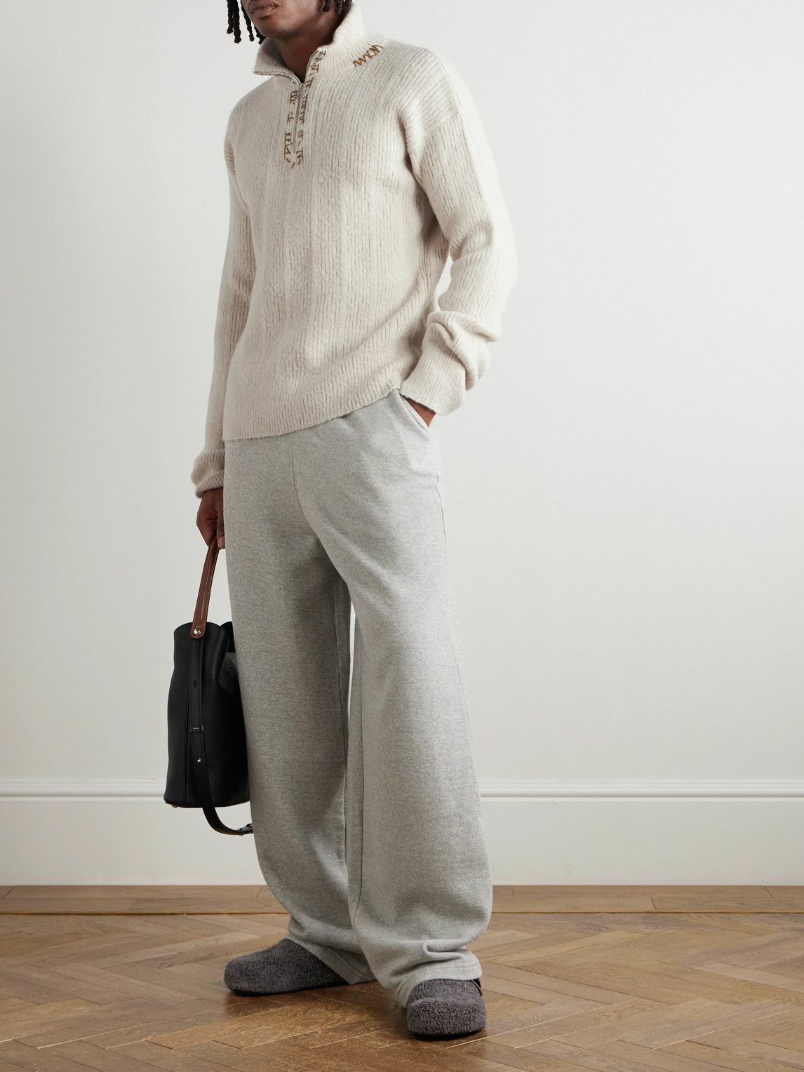 Marni - Embroidered Wool and Cashmere-Blend Half-Zip Sweater - Neutrals