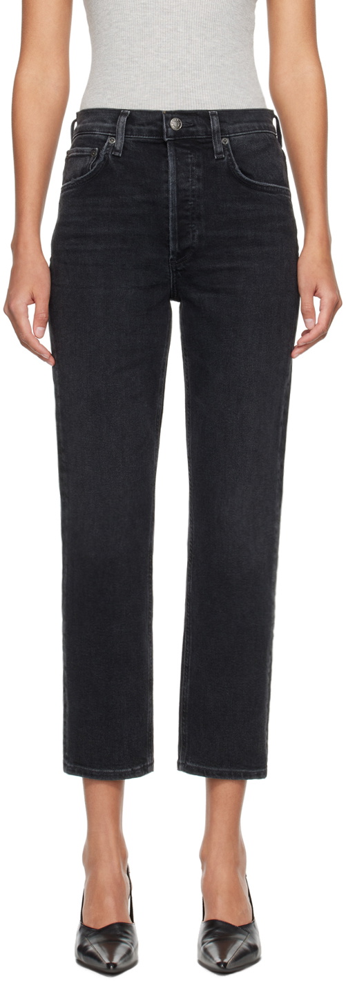 AGOLDE Black Riley Crop Jeans AGOLDE
