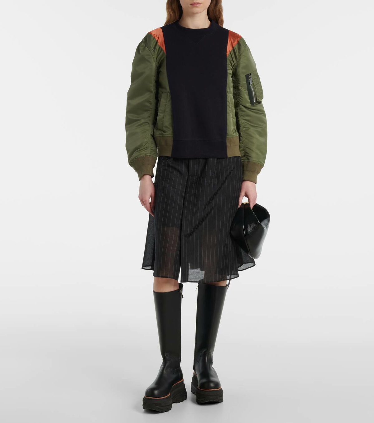 Sacai Paneled jersey and twill sweatshirt