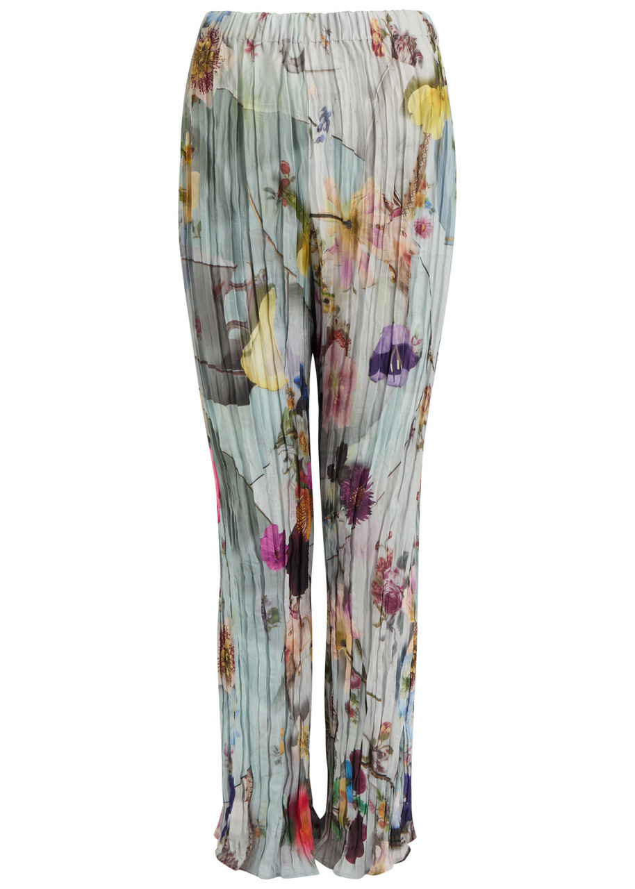 Julia Heuer Daliah Crushed Printed Pleated Trousers Blue