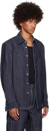 Karmuel Young Navy Raw Curved Arm Denim Shirt