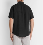 NN07 - Tyrion Button-Down Collar Garment-Dyed Linen Shirt - Black