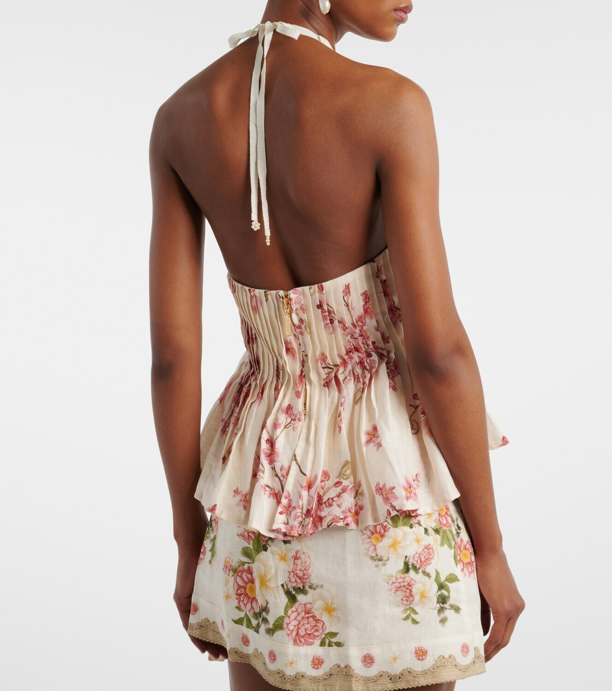 Agua by Agua Bendita Caña floral pleated linen top