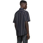 Dunhill Navy Poplin Striped Short Sleeve Shirt