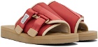 Suicoke Red & Beige KAW-Cab Sandals