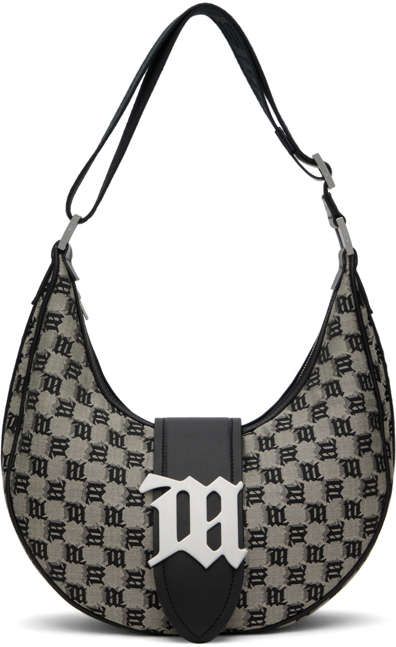 MISBHV Taupe & Black Jacquard Monogram Moon Bag