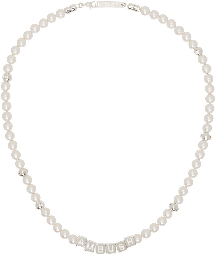 Photo: AMBUSH Silver & White Pearl Letterblock Necklace