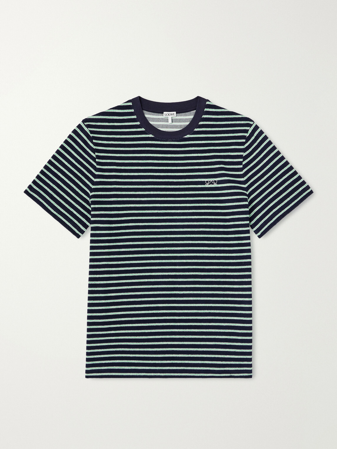 LOEWE - Logo-Embroidered Striped Cotton-Blend Terry T-Shirt - Blue