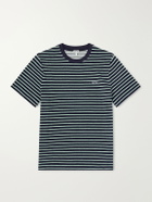 LOEWE - Logo-Embroidered Striped Cotton-Blend Terry T-Shirt - Blue
