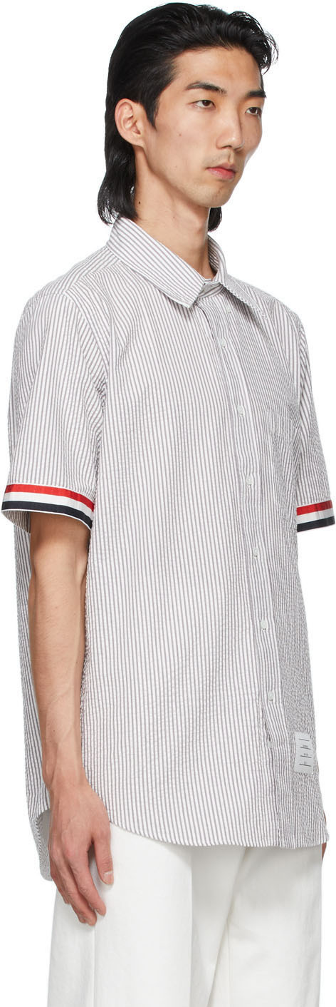 Thom Browne logo-patch short-sleeve shirt - Blue