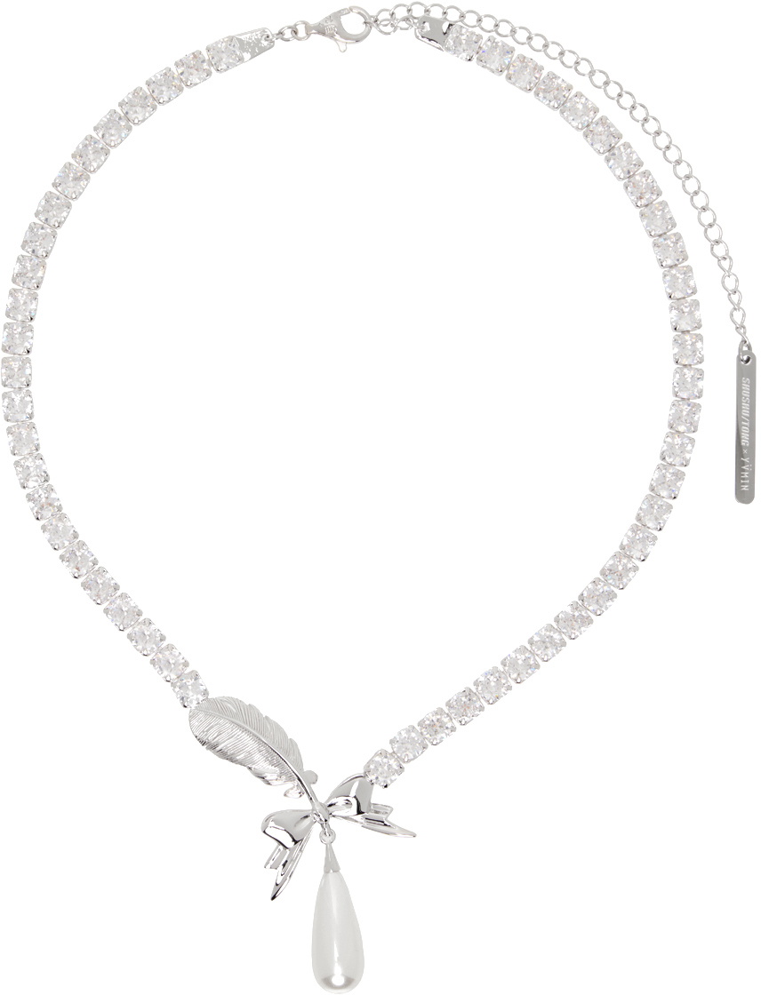 SHUSHU/TONG: Silver YVMIN Edition Teardrop Zircon Feather Necklace | SSENSE