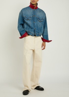 Versace Leather-collar Denim Jacket Blue