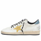 Golden Goose Men's Ball Star Leather and Suede Sneaker in White/Honey/Water Blue