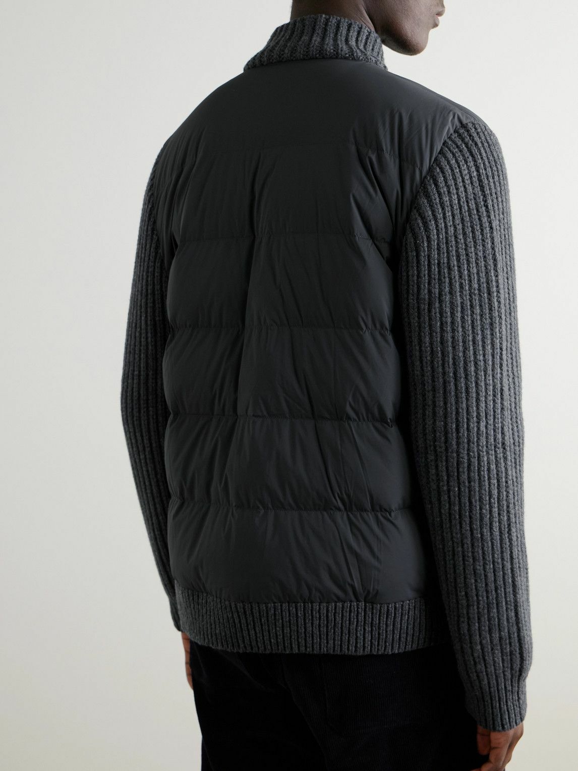 James Perse - Ribbed-Knit and Quilted Shell Down Jacket - Gray