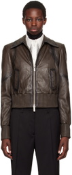 REMAIN Birger Christensen Brown Short Leather Bomber Jacket