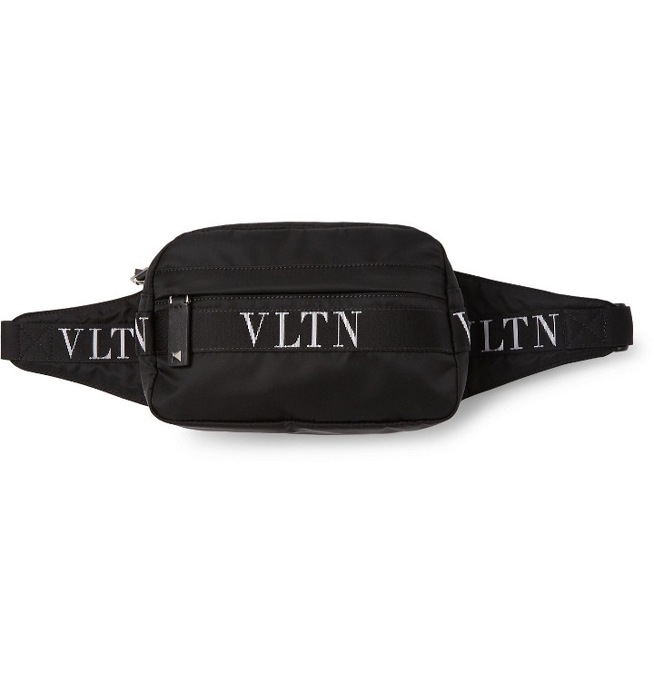 Photo: Valentino - Valentino Garavani Logo-Jacquard Webbing-Trimmed Shell Belt Bag - Black