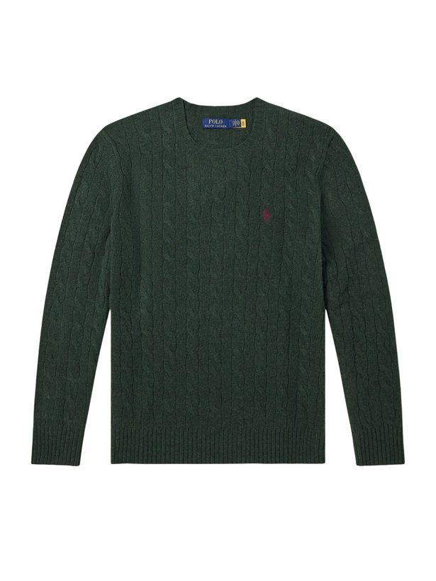Photo: Polo Ralph Lauren - Logo-Embroidered Cable-Knit Wool and Cashmere-Blend Sweater - Green