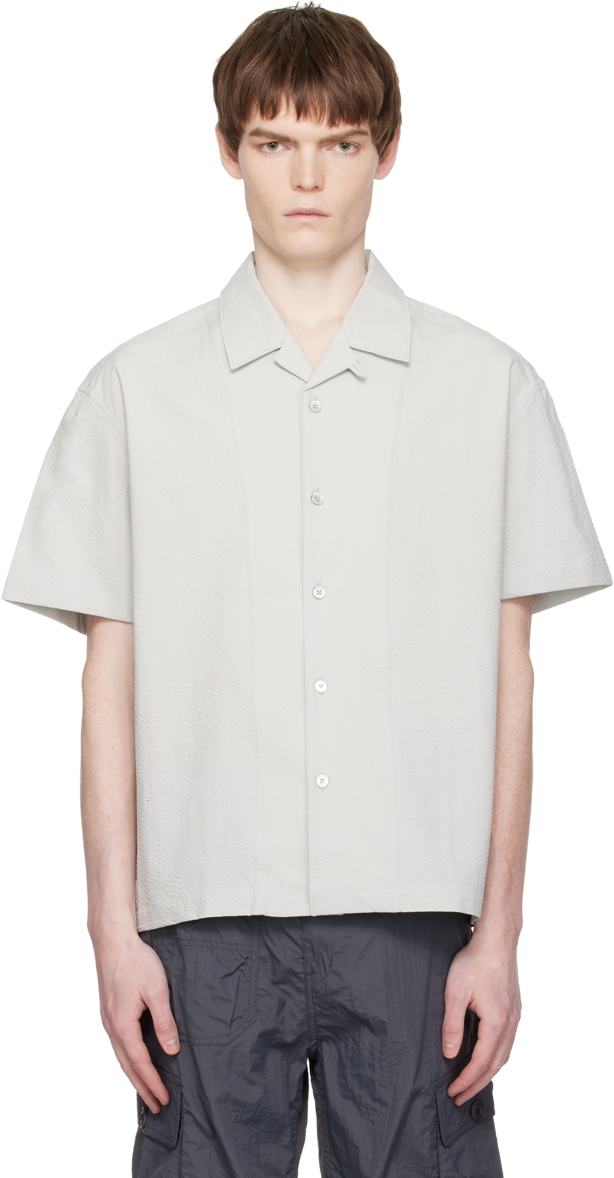 COOR Gray Panel Line Camp Collar Half Shirt