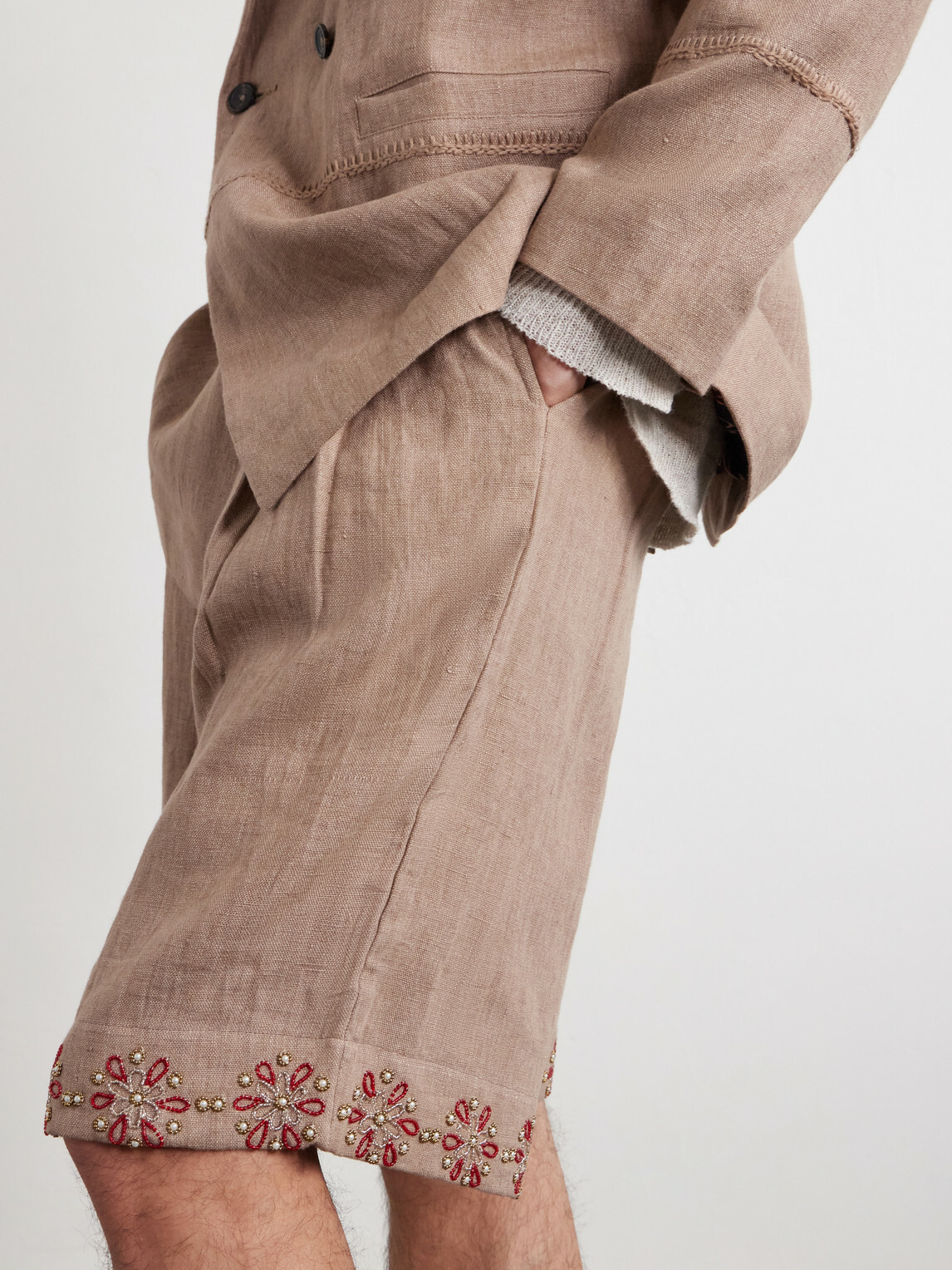 Kartik Research - Straight-Leg Embellished Pleated Shorts - Brown