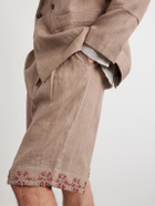 Kartik Research - Straight-Leg Embellished Pleated Shorts - Brown
