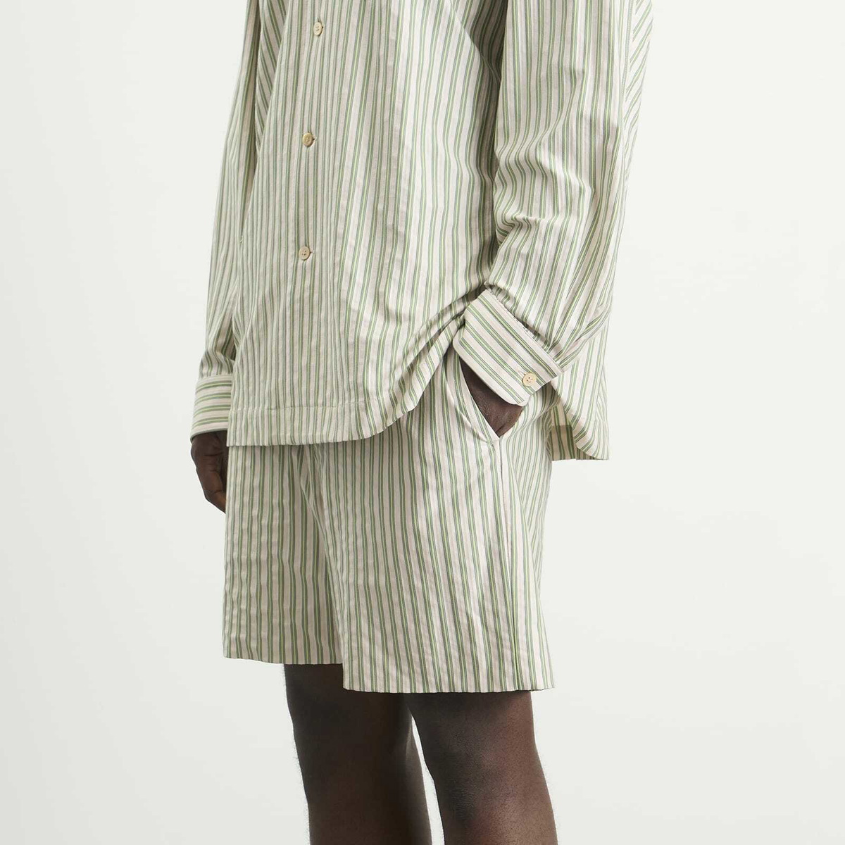 Homme Plissé Issey Miyake Men's Stripe Short in Green 