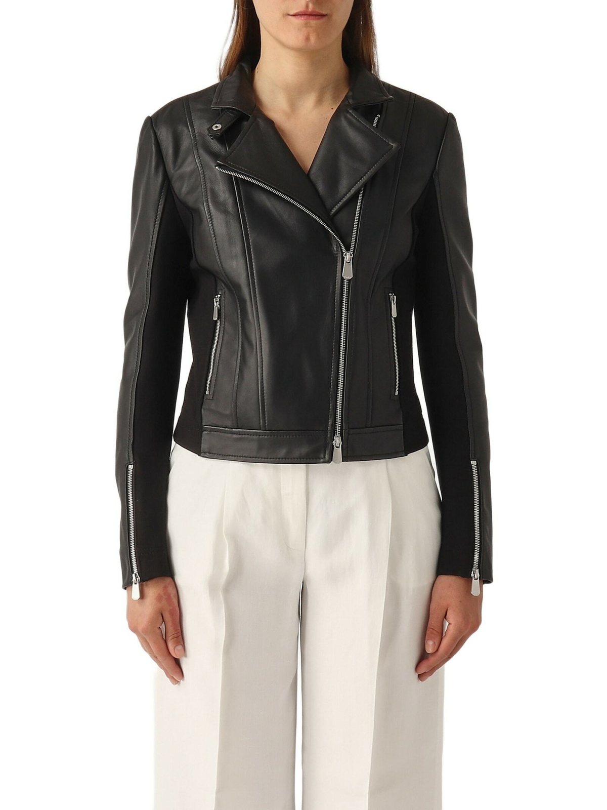 Pinko Changes Chiodo Pelle Bimateriale Jacket