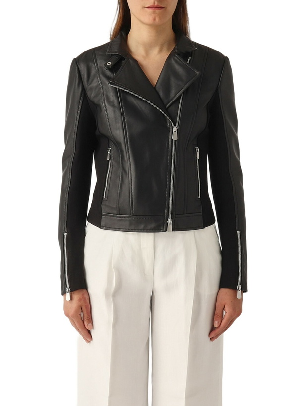 Photo: Pinko Changes Chiodo Pelle Bimateriale Jacket