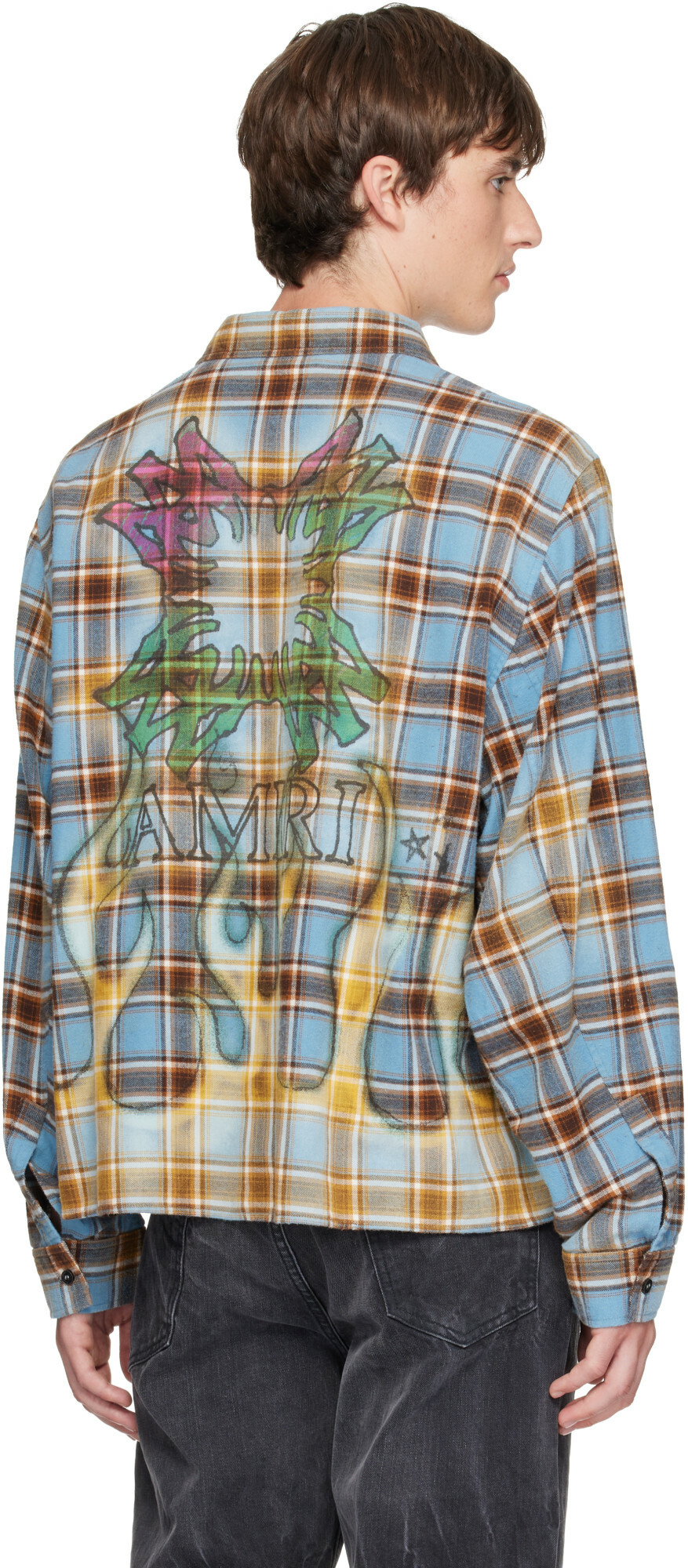 AMIRI Blue MA Quad Bleached Flannel Shirt