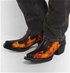 Vetements - Flame-Appliquéd Leather Boots - Black