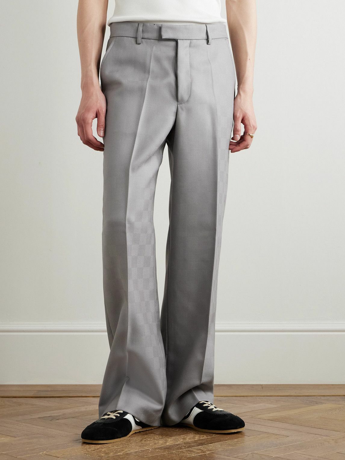 SECOND / LAYER - Primo Straight-Leg Checked Wool Trousers - Gray